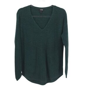 a.n.a‎ Sweater Large Green Ribbed Knit V-Neck Pullover Cozy Fall Winter Classic